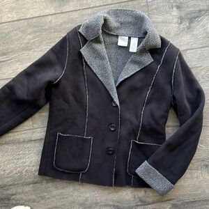 Emma James coat black faux sued jacket lightweight size Small gray lining